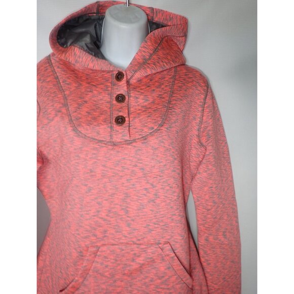 Ojai Womens Hooded Pullover Sweatshirt Button Neck Kangaroo Pocket M Hyper pink - Picture 3 of 7